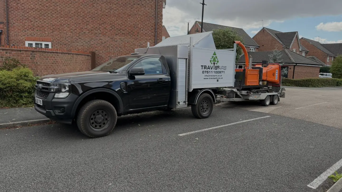 The Travis Arb tipper and chipper on a garden job in Widnes