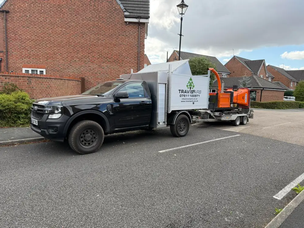 The Travis Arb tipper and chipper on a garden job in Widnes